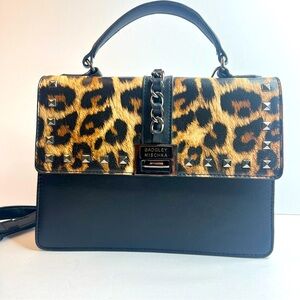 New Badgley Mischka Top Handle Vegan Leather Leopard Crossbody Bag